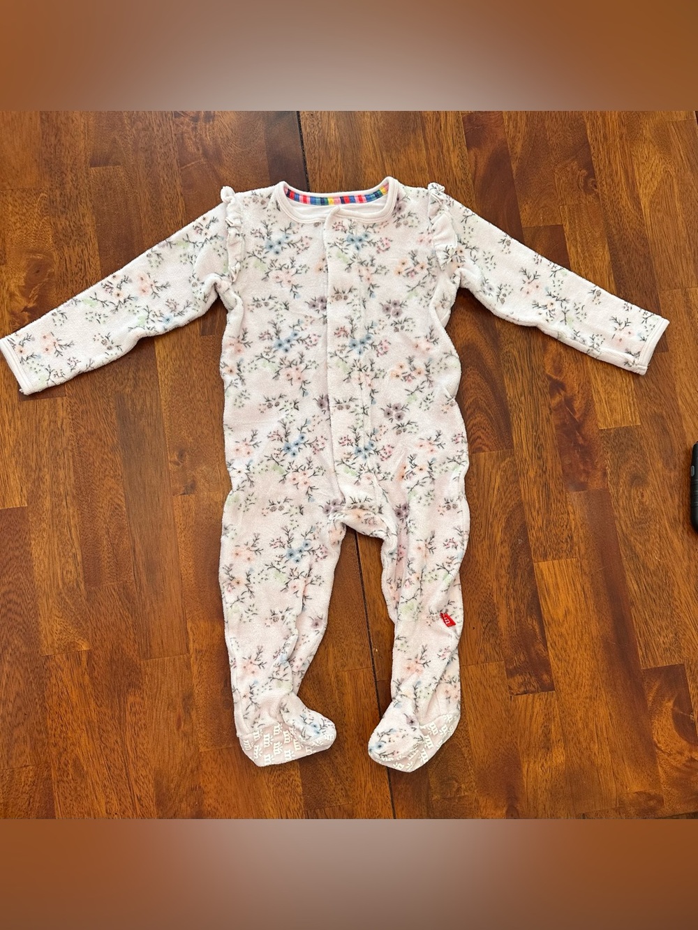 Magnetic Me fleece Floral Footed One-Piece in Light Pink with Pastel Accents